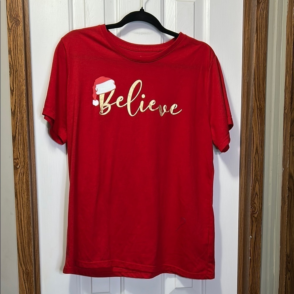 Holiday Time Red 'Believe' Short Sleeve Tee